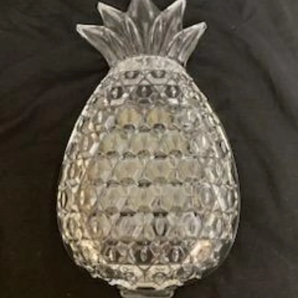 Vtg‎ Crystal Glass Pineapple Shaped Serving Platter Dish Centerpiece Textured